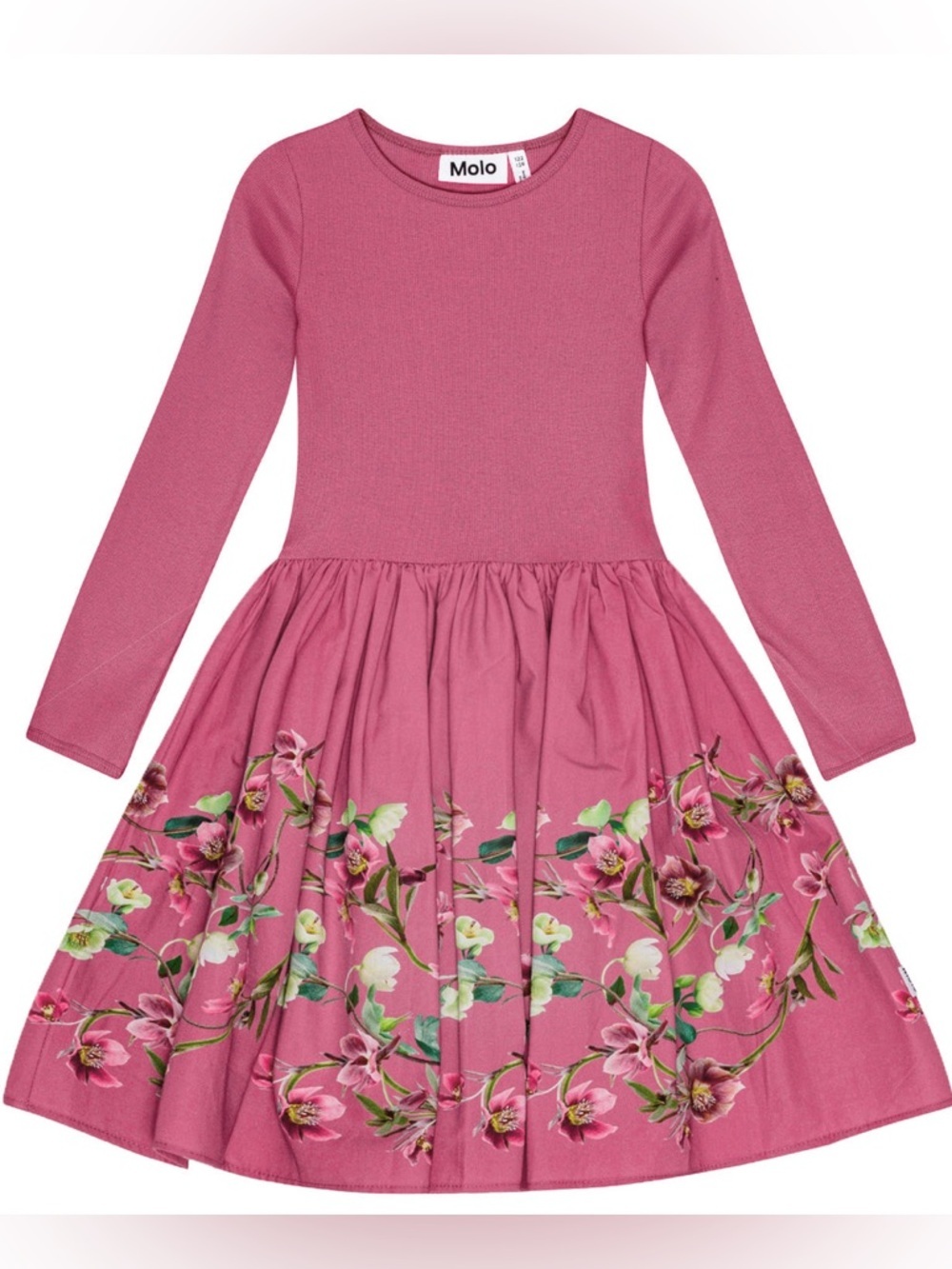 NWT molo Casie organic cotton Rose-Pink Floral Hem wavy roses Twirl Dress 14Y
